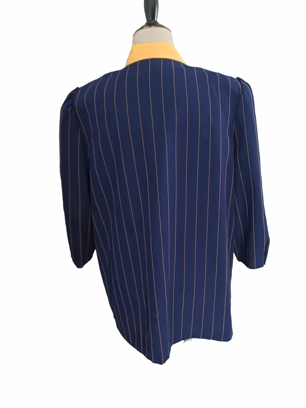 Navy Pinstripe Blazer with Yellow Collar